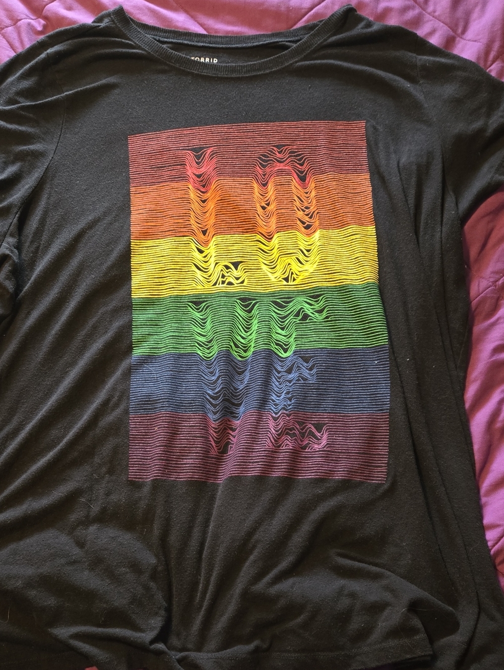 Black Graphic Rainbow Stripe Short Sleeve Tee